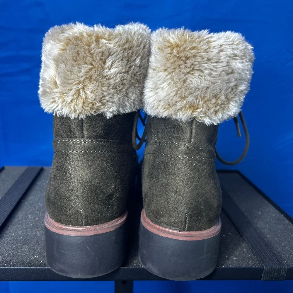 Cliffs White Mountain Olive Glendie Faux Fur Ankle Boots Sz 9 Hiking Granola Fur